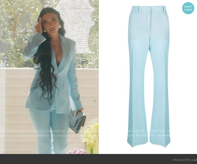 Versace Allover-jacquard flared wool trousers worn by Bre Tiesi on Selling Sunset