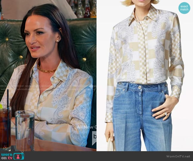 Versace Barocco-print Checked Shirt worn by Lisa Barlow on The Real Housewives of Salt Lake City