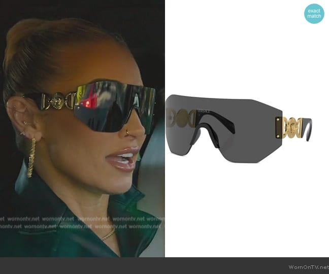 Versace Oversized Shield-frame Sunglasses worn by Mary Fitzgerald on Selling Sunset