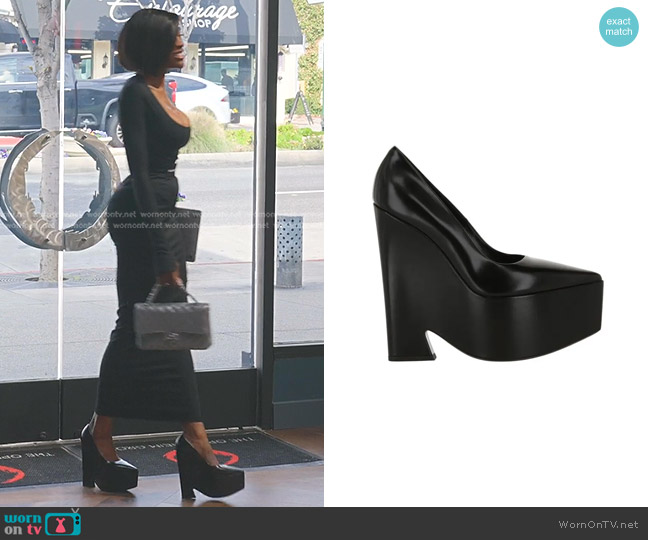 Versace Tempest Leather Platform Pumps worn by Chelsea Lazkani on Selling Sunset