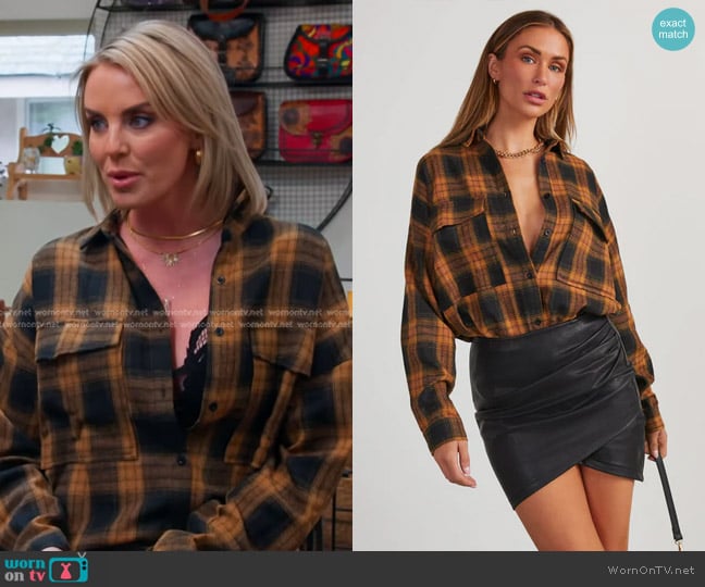 Vici Petaluma Cotton Blend Plaid Button Down Top worn by Whitney Rose on The Real Housewives of Salt Lake City