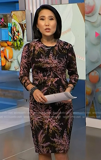 Vicky's black floral print sheath dresson NBC News Daily