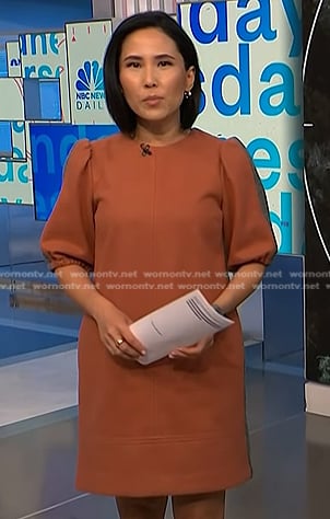 Vicky's orange puff sleeve dress on NBC News Daily