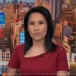 Vicky’s red asymmetric neck sheath dress on NBC News Daily