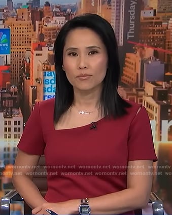 Vicky’s red asymmetric neck sheath dress on NBC News Daily