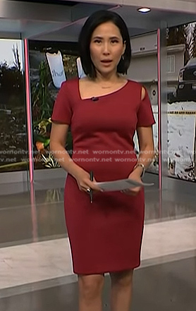 Vicky’s red asymmetric neck sheath dress on NBC News Daily