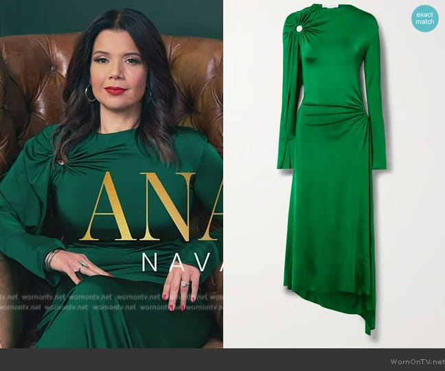 Victoria Beckham Asymmetric cutout gathered glossed-jersey dress worn by Ana Navarro on The View