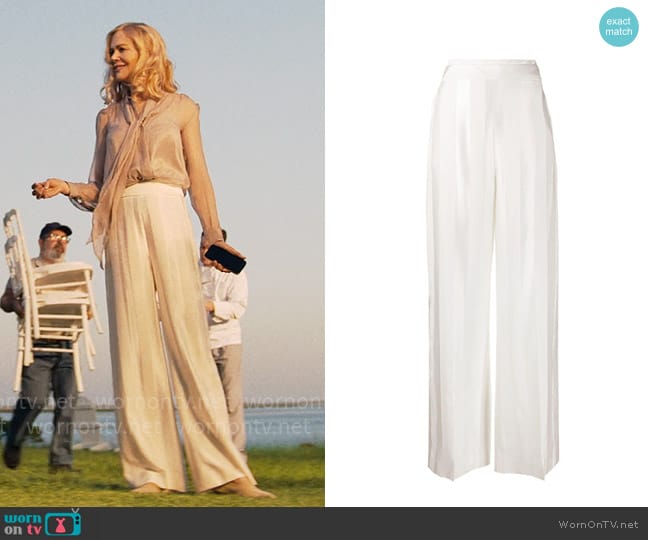 Victoria Beckham Striped Wide Leg Trousers worn by Greer Garrison Winbury (Nicole Kidman) on The Perfect Couple