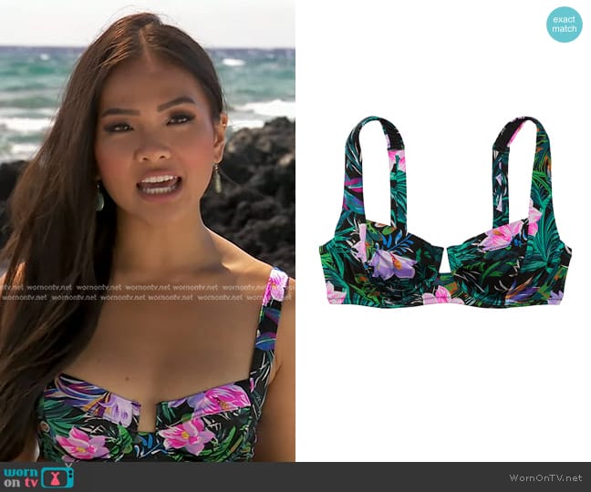 Victoria's Secret Mix & Match Full Coverage Bikini Top in Black Tropical worn by Jenn Tran on The Bachelorette