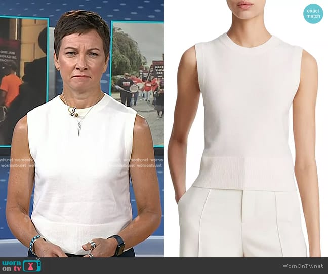 Vince Wool Cashmere Crewneck Shell Top in Off White worn by Stephanie Gosk on Today