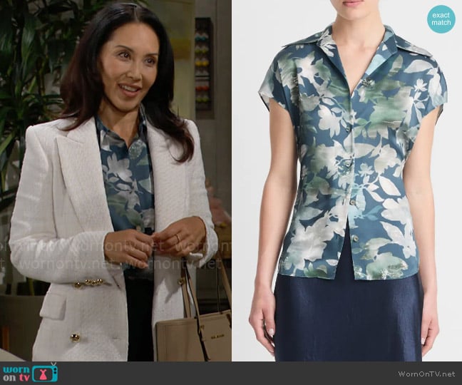 Vince Shimmer Lake Silk Blouse worn by Li Finnegan (Naomi Matsuda) on The Bold and the Beautiful