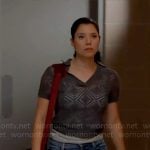 Violet’s grey pointelle knit polo top on Chicago Fire