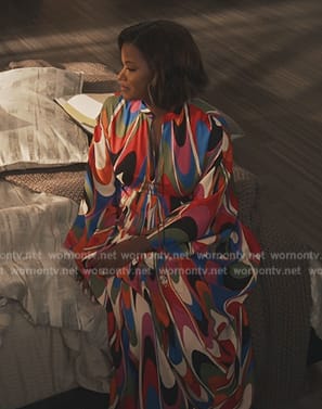 Viv's abstract print caftan on Bel-Air