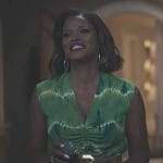 Viv’s green printed ruched top and skirt on Bel-Air