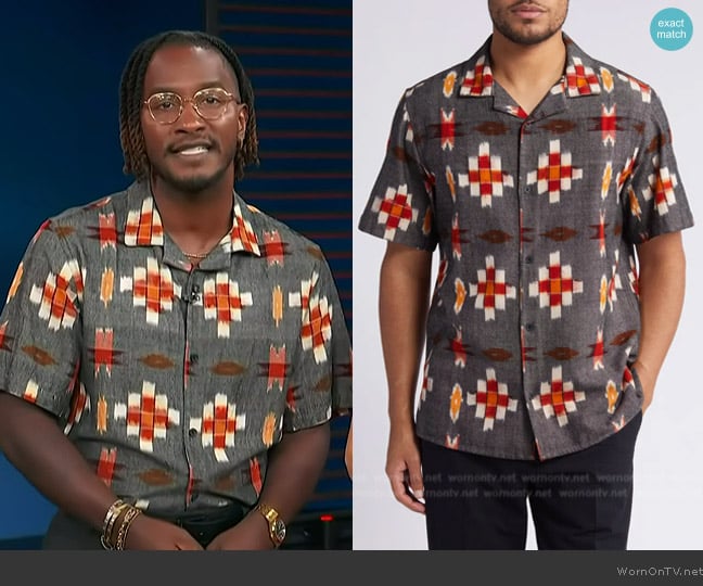 Wax London Didcot Ikat Camp Shirt worn by Scott Evans on Access Hollywood