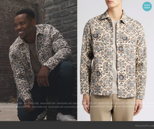 Wax London Whiting Embroidered Mosaic Cotton Blend Shirt Jacket worn by Frederick (Joivan Wade) on Bel-Air