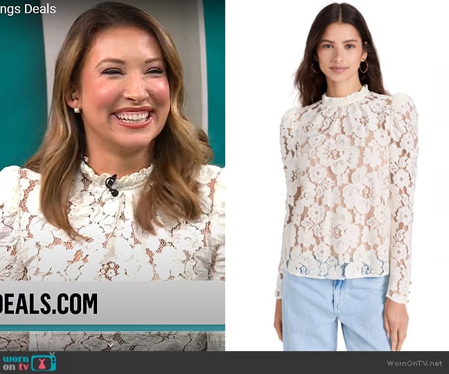 WAYF Erika Lace Top worn by Courtney Cason on CBS Mornings