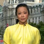 Weijia Jiang’s yellow Pleated blouse on CBS Evening News