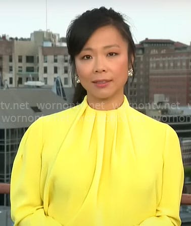 Weijia Jiang's yellow pleated neck top on CBS Mornings