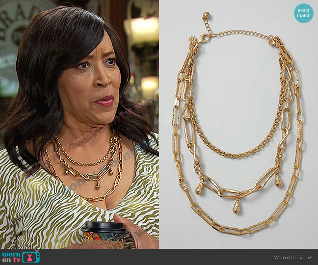 White House Black Market Multi-Strand Convertible Goldtone Chain Necklace worn by Paulina Price (Jackée Harry) on Days of our Lives