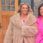 Whitney’s pink floral off-shoulder dress and coat on The Real Housewives of Salt Lake City