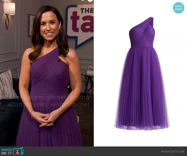 Zac Posen One-Shoulder Pleated Cocktail Dress worn by Lacey Chabert on The Talk