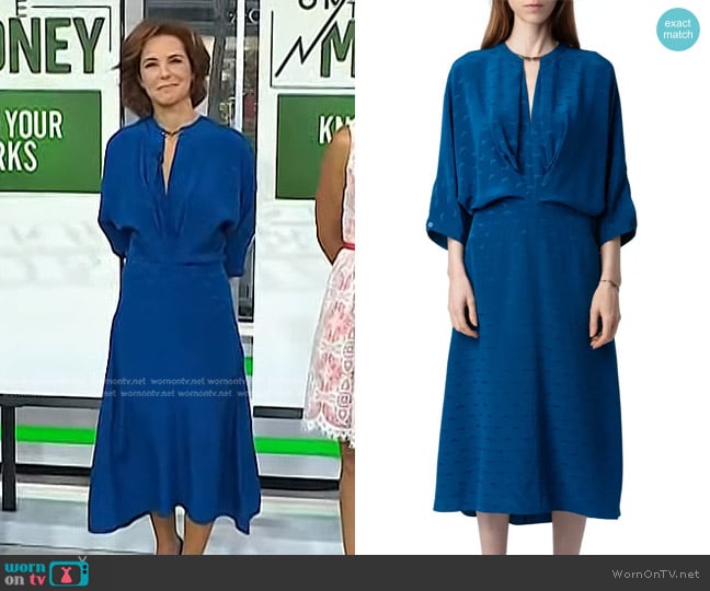 Zadig & Voltaire Ritany Wing Silk Jacquard Midi Dress in Overseas worn by Stephanie Ruhle on Today