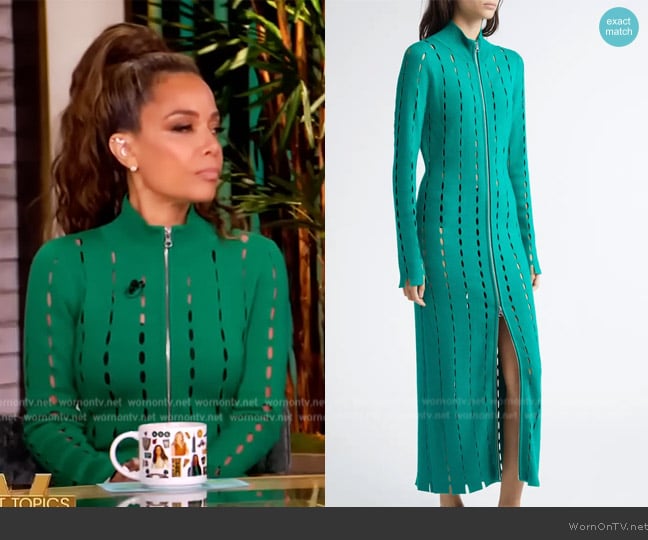 Zankov Anatonia Allover Cutout Zip Longline Cardigan worn by Sunny Hostin on The View