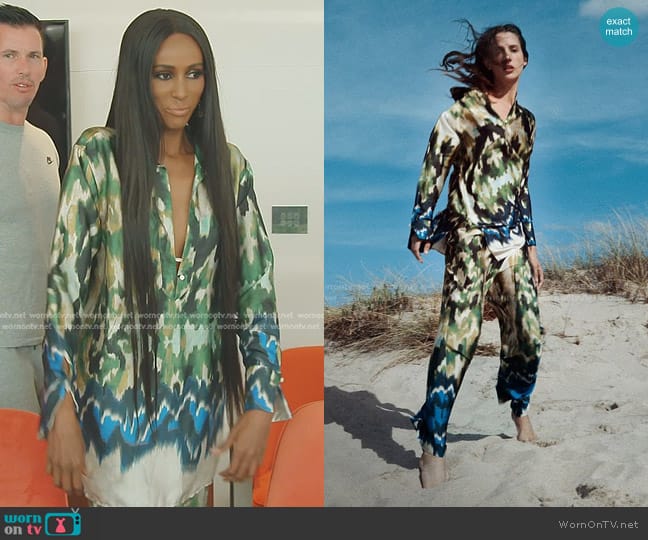 Zara Abstract Printed Shirt and Pants worn by Chanel Ayan (Chanel Ayan) on The Real Housewives of Dubai