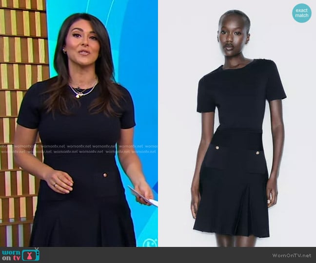 Zara Box Pleat Mini Dress in Navy Blue worn by Erielle Reshef on Good Morning America