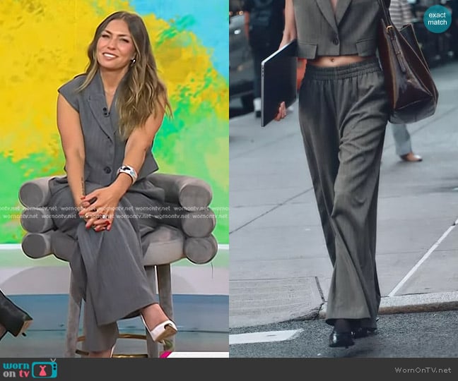 Zara Wide Leg Pinstripe Pants in Gray Marl worn by Melissa Garcia on Today