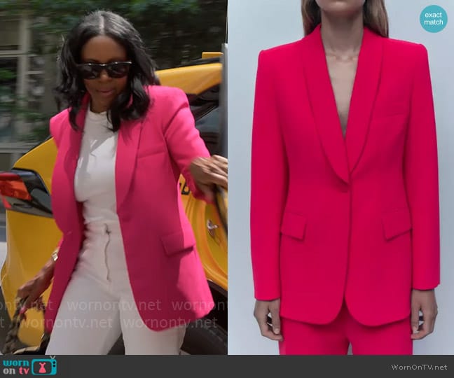 Zara Pink Blazer with Tuxedo Collar worn by Tricia Lee Riley on Owning Manhattan