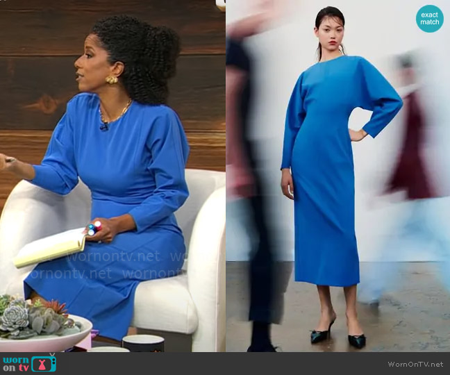 Zara Crepe Midi Dress in Bluish worn by Adriana Diaz on CBS Mornings