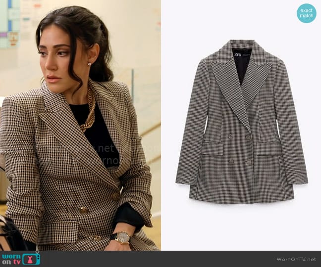 Zara Double Breasted Houndstooth Blazer worn by Chloe Tucker Caine on Owning Manhattan