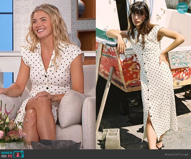 Zara Linen Blend Polka Dot Midi Dress worn by Amanda Kloots on The Talk