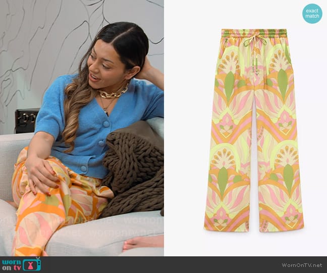 ZaAra Printed Pajama Style Pants worn by Jade Shenker on Owning Manhattan