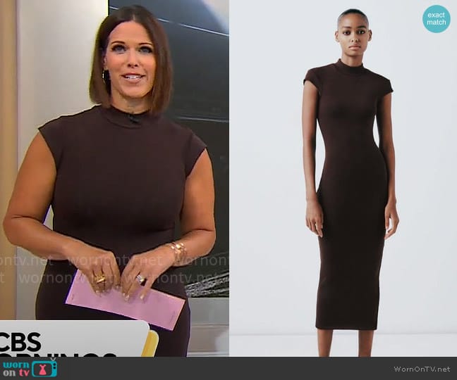 Zara Rib Mock Neck Midi Dress worn by Dana Jacobson on CBS Mornings