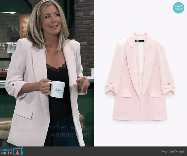 Zara Blazer with Rolled Up Sleeves worn by Carly Spencer (Laura Wright) on General Hospital