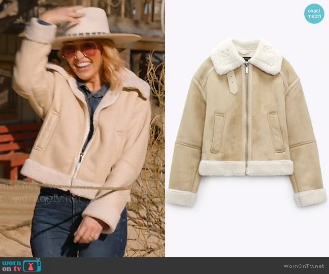 Zara Double Faced Shearling Jacket worn by Mary Fitzgerald on Selling Sunset