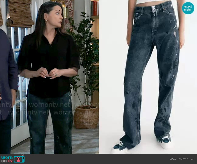 Zara Mid Rise Baggy Wide Leg Jeans worn by Lois Cerullo (Rena Sofer) on General Hospital