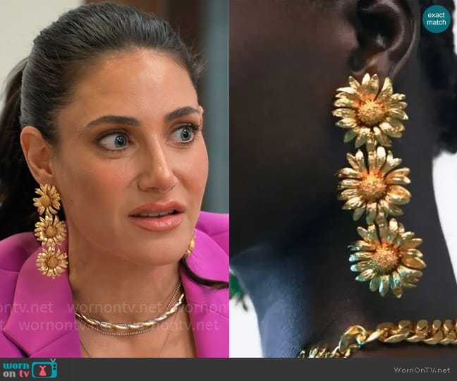 Zara Gold Triple Flower Drop Earrings worn by Chloe Tucker Caine on Owning Manhattan