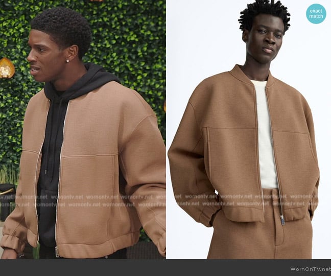 Zara Textured Bomber Jacket worn by Orlando Johnson (Martin Bobb-Semple) on All American Homecoming