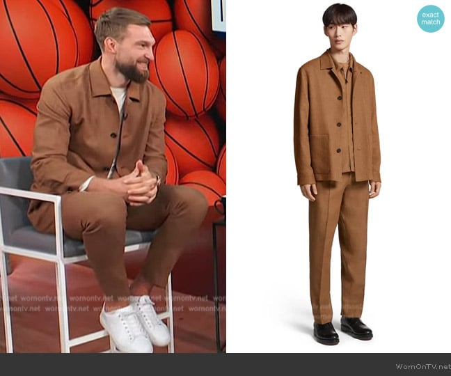 Zegna Silk & Linen Blend Chore Jacket worn by Domantas Sabonis on Access Hollywood