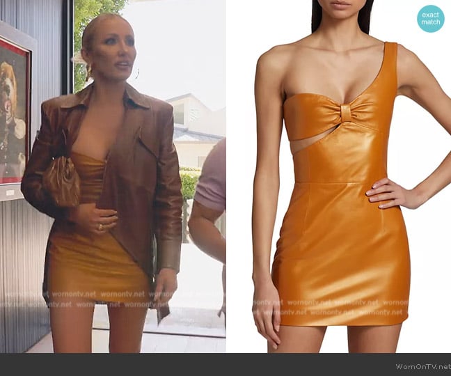 Zeynep Arcay One-Shoulder Coated-Leather Minidress worn by Mary Fitzgerald on Selling Sunset