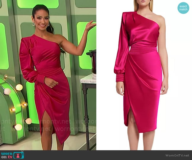 Manuela’s pink one-shoulder dress on The Price is Right