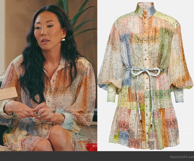 Zimmermann Matchmaker Lantern Mini Dress Bandana Patch Print worn by Katie Ginella on The Real Housewives of Orange County