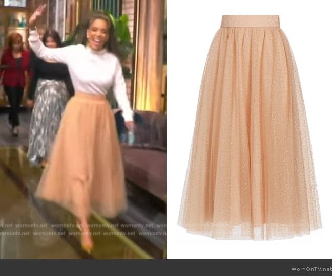 Zimmermann Metallic-Dot Tulle Midi-Skirt worn by Sunny Hostin on The View