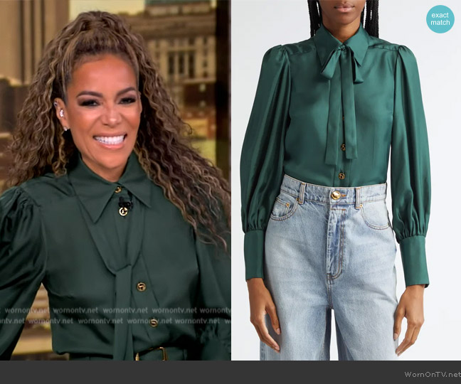 Zimmermann Silk Satin Tie Neck Button-Up Shirt worn by Sunny Hostin on The View