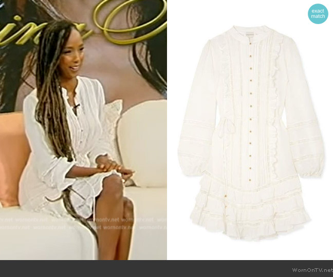 Zimmermann Whitewave Lace Paneled Silk Blend Georgette Mini Dress worn by Trina McGee on Tamron Hall Show