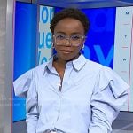 Zinhle’s blue puff sleeve top on NBC News Daily